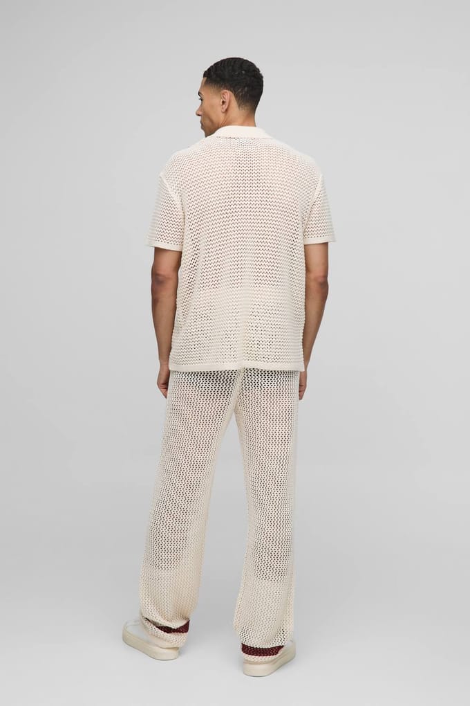 Relaxed Fit Open Stitch Stripe Detail Gebreide Joggers | Ecru | Size Medium