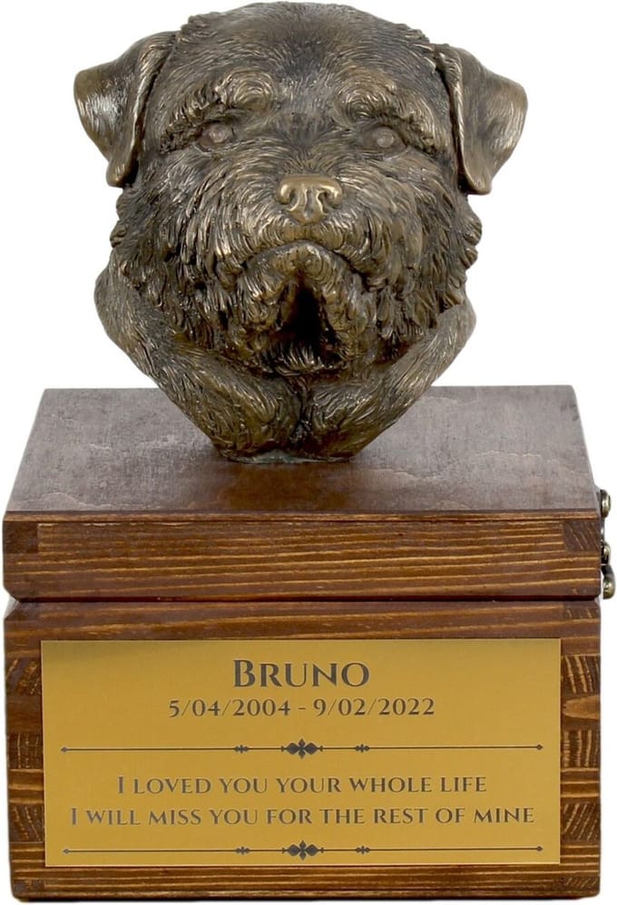 Norfolk Terrier urn met beeldje - persoonlijke urn voor hondenas
