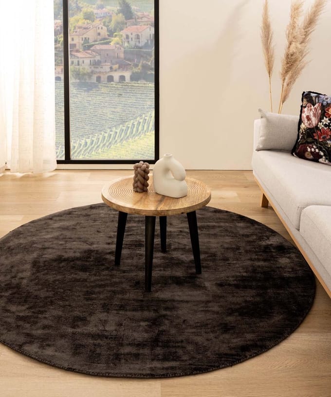 Viscose vloerkleed rond - Glamour donkerbruin 200