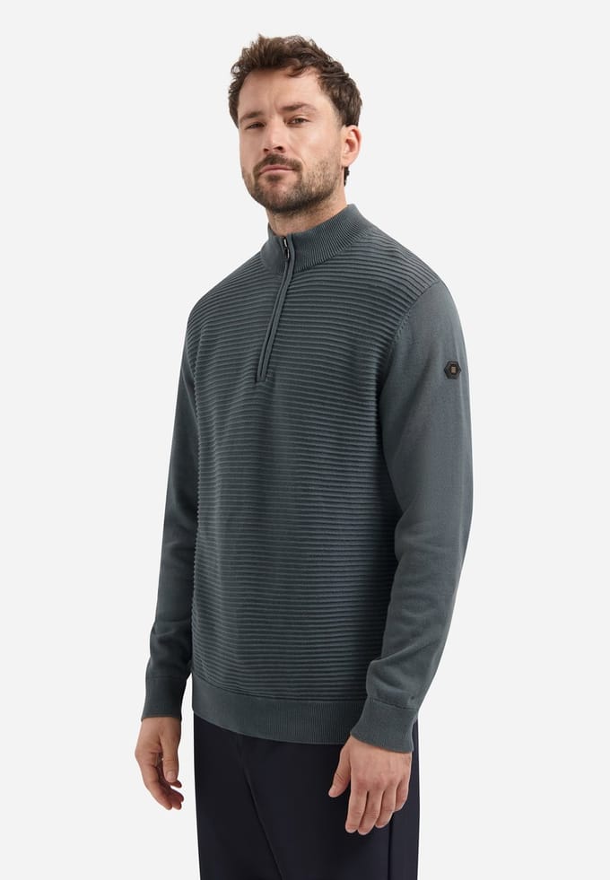 No Excess Pullover half zip mix match knit dark steel