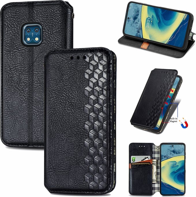 Luxe PU Lederen Ruitpatroon Wallet Case voor Nokia XR20 _ Zwart