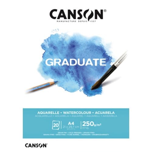 Aquarelpapier canson graduate watercolour 20vel 250gr a4 natuurlijk wit