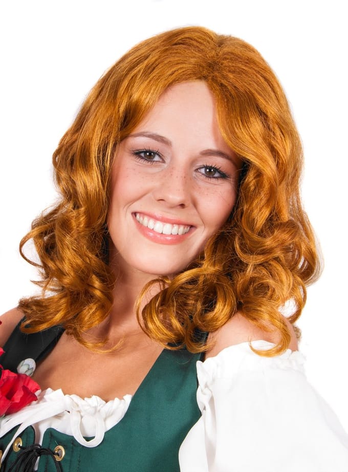 Roodblonde Lange Pruik Met Krullen - Carnaval Fasching