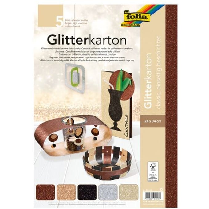 Folia Glitterkarton Classic (koper zilver zwart champagnekleur en brons)