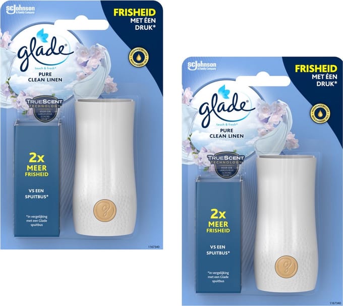 Glade Touch & Fresh Pure Clean Linen met houder 2 x 10 ml - Glade Touch & Fresh - Luchtverfrisser – 2 stuks
