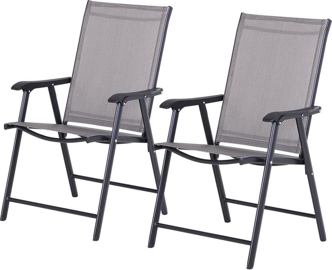 Outsunny Tuineetstoelenset Metaal, Texteline 58B x 64D x 94H cm Grijs