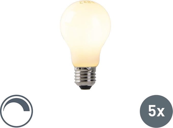LUEDD Set van 5 dimbare E27 LED lampen opaal glas 7W 806 lm 2200K