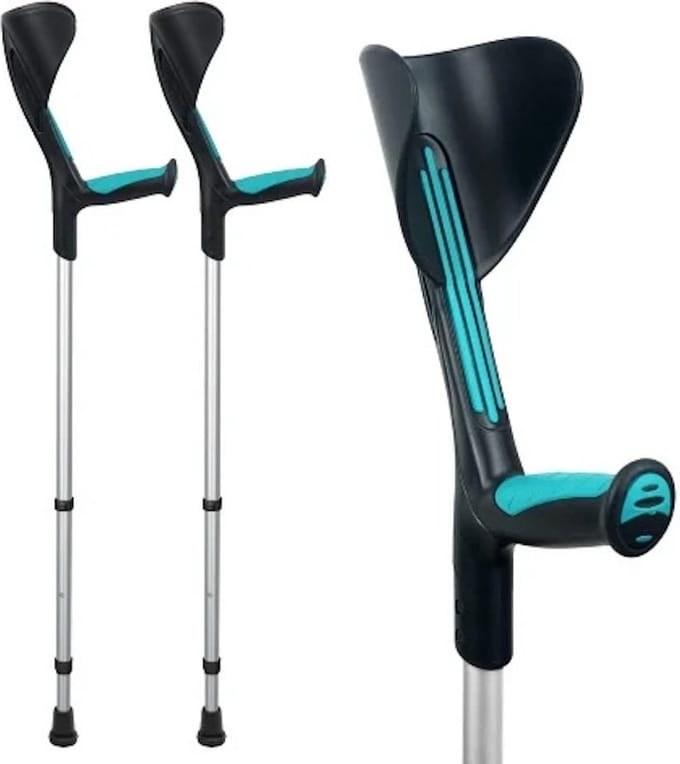 Advance elleboogkrukken met flexibele doppen, turquoise - loopkrukken - krukken open manchet. Set - paar van 2