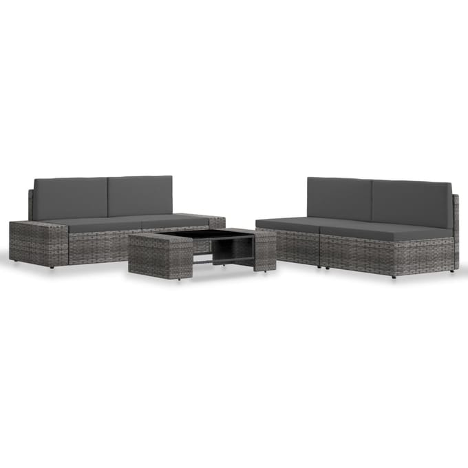 vidaXL - 5-delige - Loungeset - poly - rattan - grijs