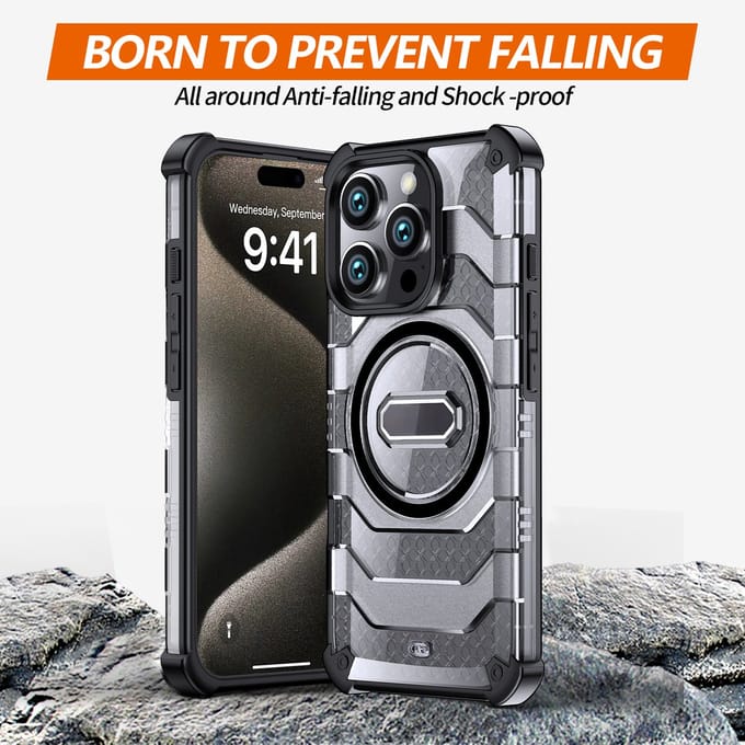 GadgetKing iPhone 16 Pro Max Telefoonhoesje – Military Grade Bescherming met Luchtkussen Technologie, Grijs