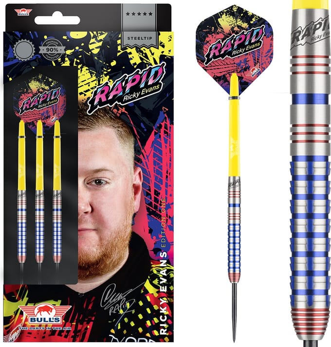 Bull's Ricky Evans Steeltip Dartpijlen 90% Tungsten - Player Edition - Ring Grip - Professionele Darts