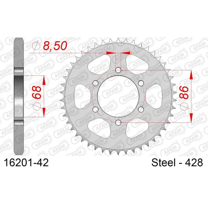 Stalen tandwiel Afam 428 42 dents