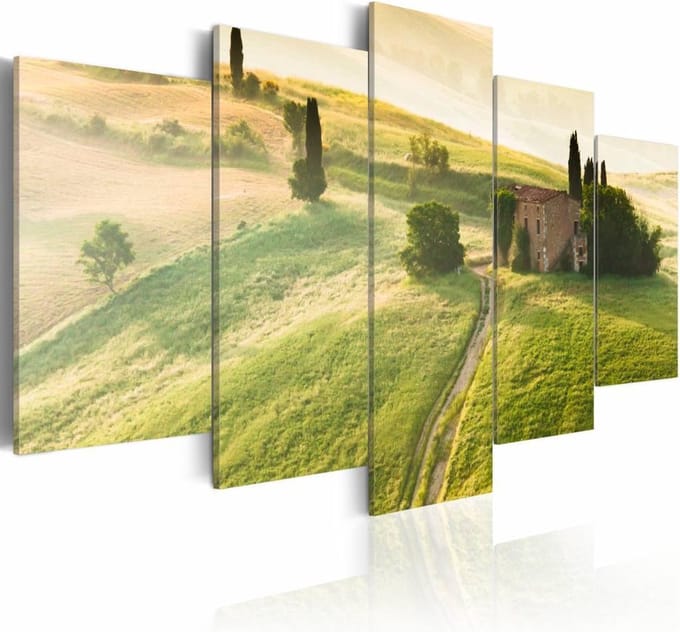 Schilderij - Toscane, Groen, 5luik , wanddecoratie , premium print op canvas