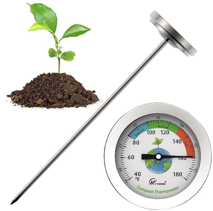 Vloerthermometer Tuin - Bodemtemperatuurmeter Compost - Compost Ontleding - Robuust Roestvrij Staal - 17 cm Lengte