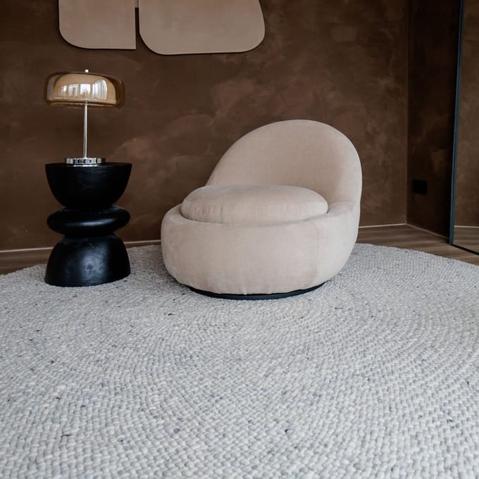 Rond Wollen Vloerkleed Palermo Beige/Grijs Eva Interior - Rond 240 Ø - (XL)