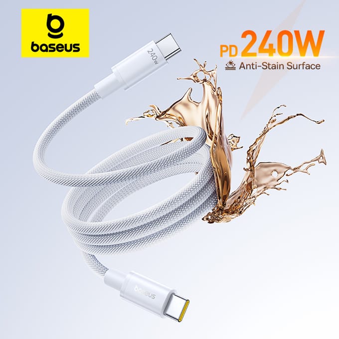 Baseus 240 W kabel Type-C snellaaddatakabel USB-C naar USB-C grafeen PD QC Quick voor MacBook Pro voor iPhone 17 16 Samsung White