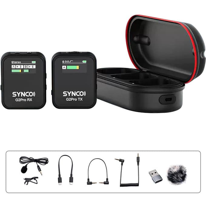 SYNCO G2A1 Pro Draadloos Microfoonsysteem met 1 Ontvanger & 1 Microfoons 200M Zenderbereik 6 1 Receiver & 1 Microphone zwart