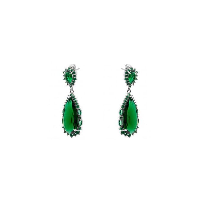 Luxenter Emerald Zirconia Metaallegering Oorbellen Rhodium Afwerking - Cakrolm