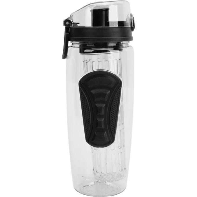Fruit Infuser Waterfles Antislip Grip Klapdeksel Geïnfuseerd Waterflessen voor Vrouwen Mannen L zwart