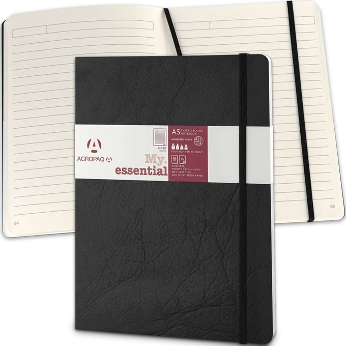 ACROPAQ Notitieboek A5 - Bullet journal, Gelijnd, 96 blad - Zwart