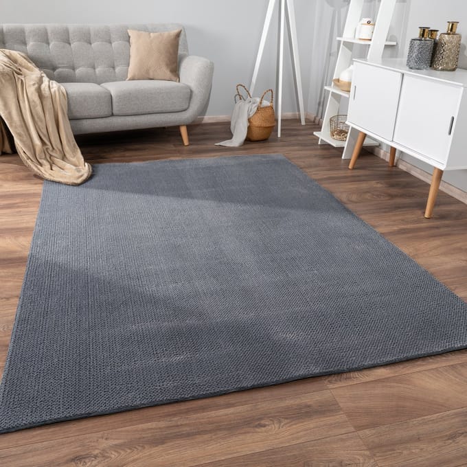Flycarpets Laagpolig Effen Vloerkleed Sevaria - Antraciet