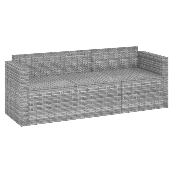 vidaXL - Tuinbank - 3-zits - met - kussens - poly - rattan - grijs