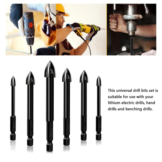 6 STUKS Universele Boorset Carbide Boor Multifunctionele Boren Glas Keramiek Vol zwart