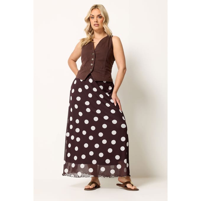 Yours Chocoladebruine Mesh Rok Met Polka Dots Size 50