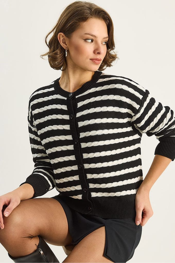 Haar Vlecht Brei Cardigan met Knopfsluiting