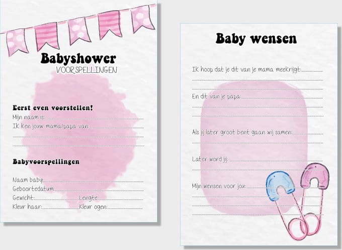 2x20 leuke Babyshowerkaarten | Sspelletje invulkaarten (A5 formaat) 2x20Babyshower06