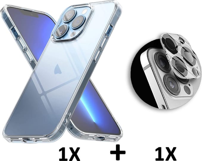 HB Hoesje Geschikt voor Apple iPhone 13 Pro Max - Transparant / Camera Lens Glazen Screenprotector - Siliconen Back Cover