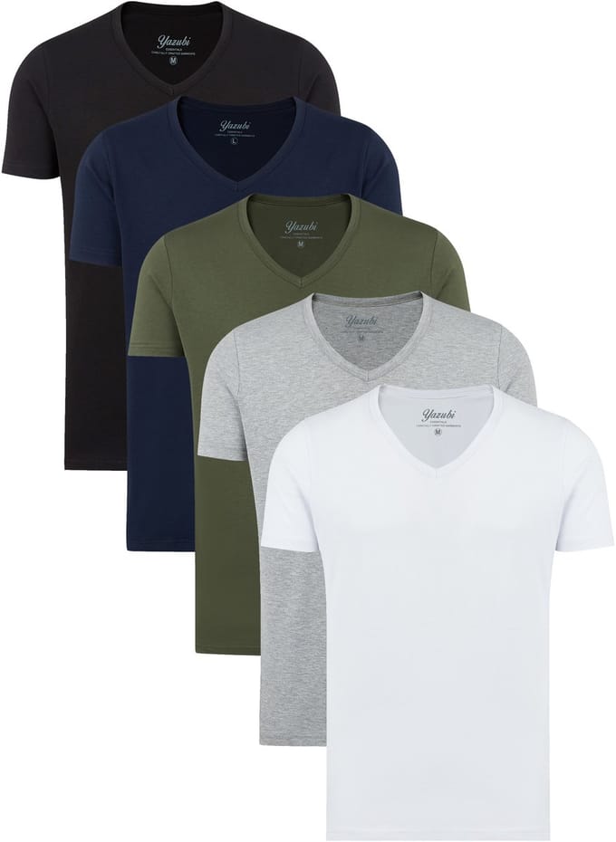 Yazubi Heren T-shirt Mythic – Katoen Stretch – Multicolor – V-hals – 5-pack