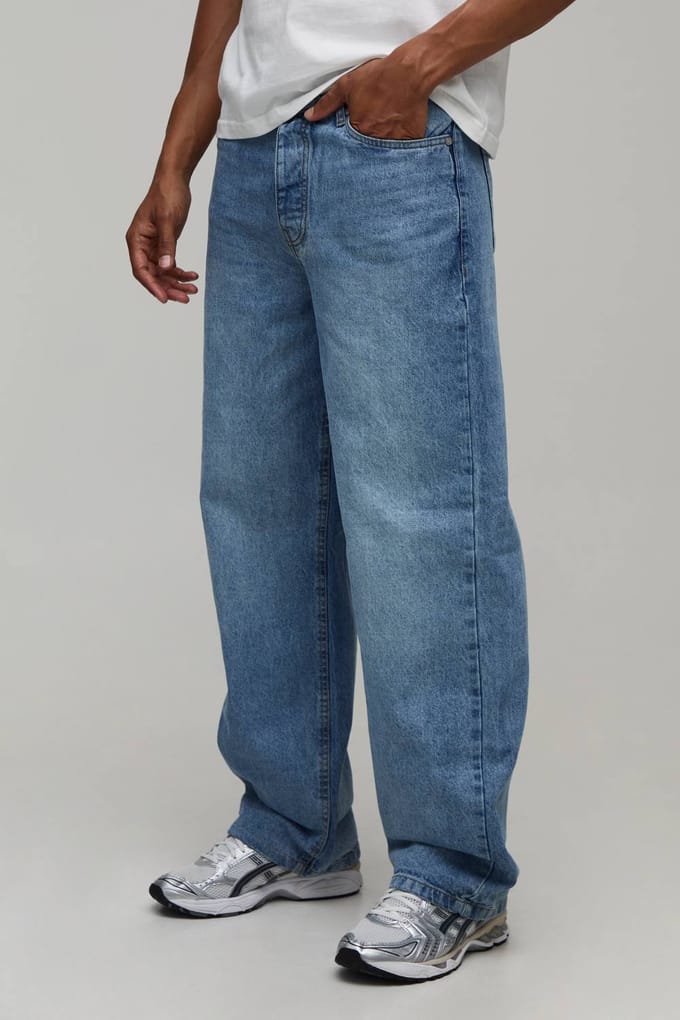 Relaxed Acid Wash Jeans | Acid Wash Mid Blue | Size 28
