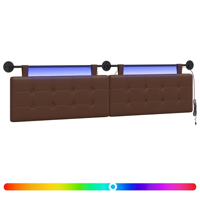 vidaXL - Hangend - hoofdbord - Met - LED-verlichting - Bruin - Kunstleer