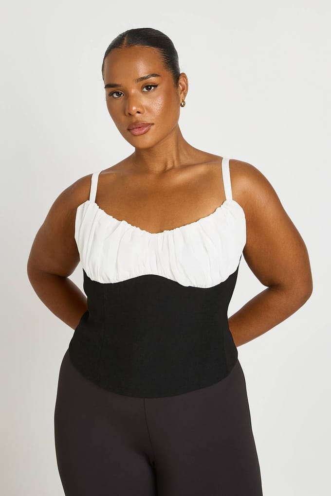 boohoo Dames Plus Chiffon Contrast Corset | Zwart | Maat: 52