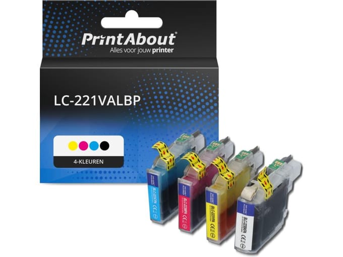 PrintAbout huismerk Inktcartridge LC-221VALBP 4-kleuren Multipack Geschikt voor Brother