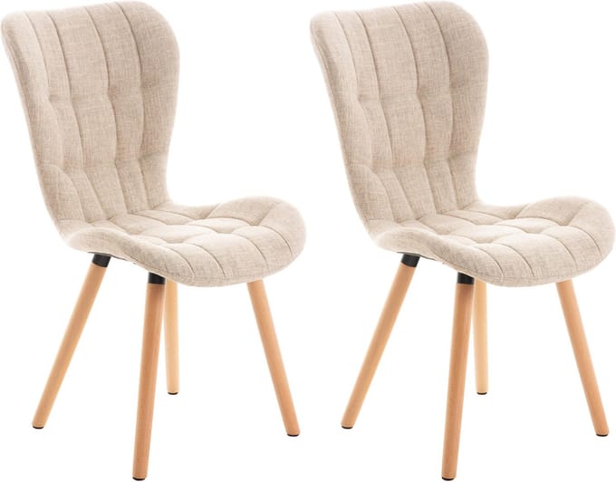 CLP Elda Set van 2 eetkamerstoelen - Zonder armleuning - Hout - creme Stof