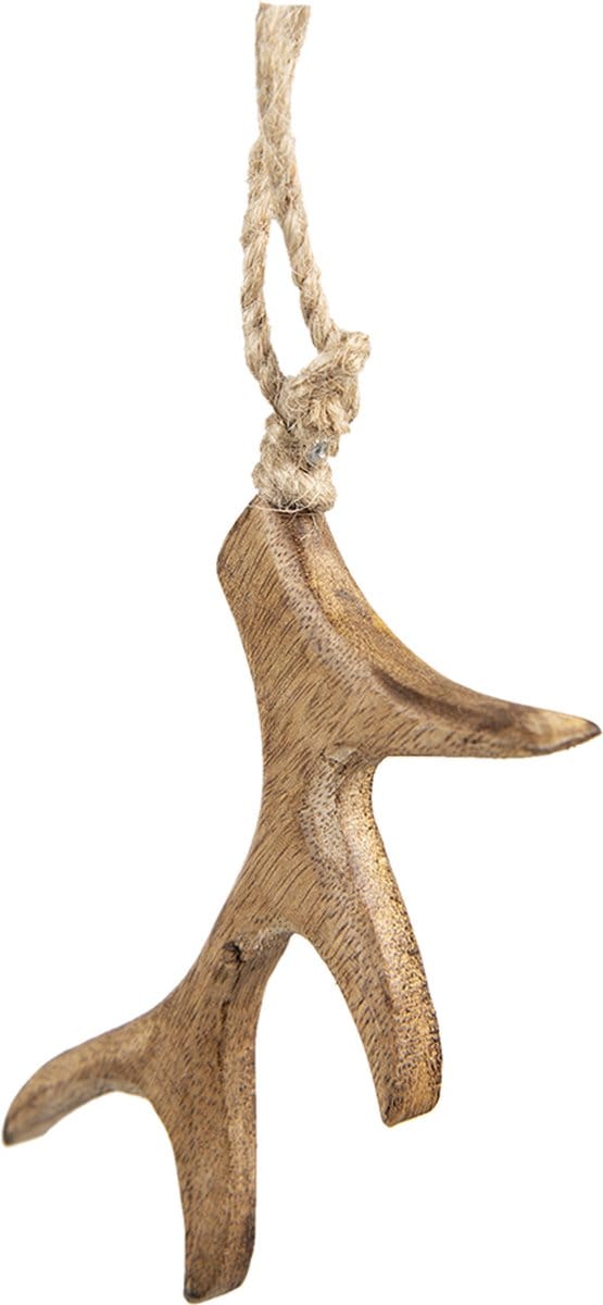 Clayre & Eef Hanger Gewei 15 cm Bruin Hout Kersthanger