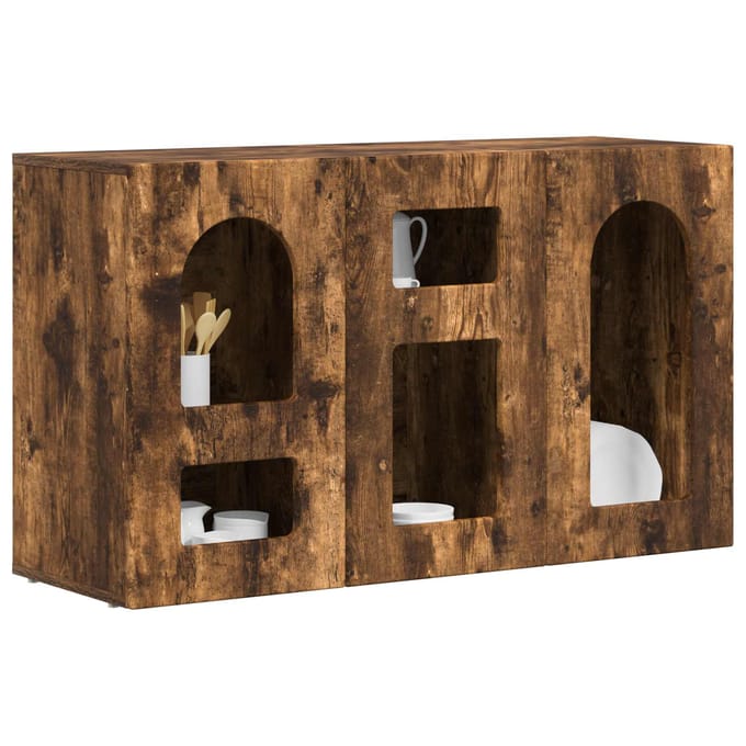 vidaXL - Dressoir - ELST - Gerookt - eiken - 100 - x - 35 - x - 59 - cm - Bewerkt - hout
