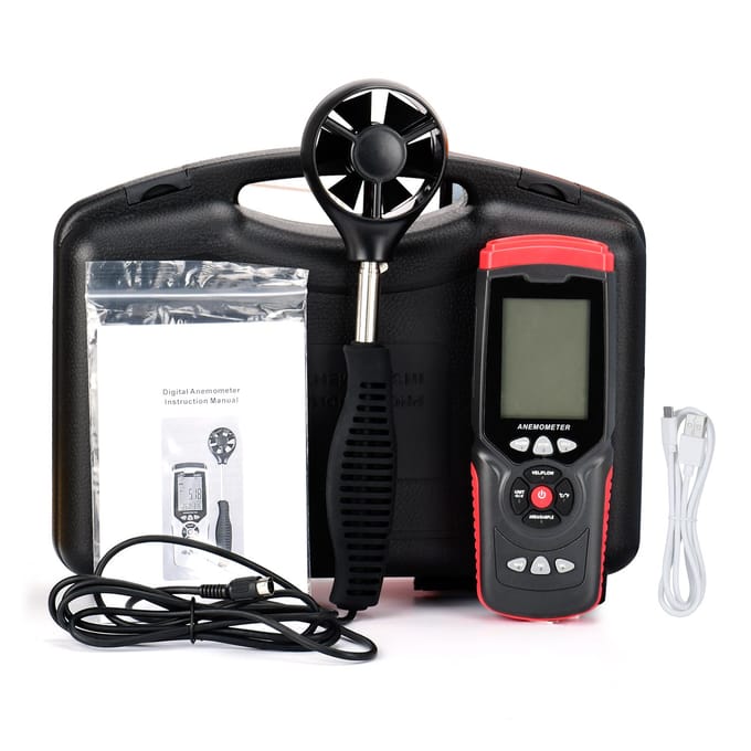 Draagbare digitale anemometer Professionele multifunctionele anemograaf met afneembare hulpventilator Black & Red