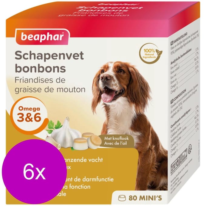 Beaphar Schapenvetbonbons Knoflook - Hondensnacks - 6 x Mini