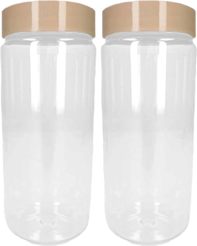 PlasticForte Voorraadpot/bewaarpot - 2x - 650 ml - kunststof - beige - B7 x H18 cm