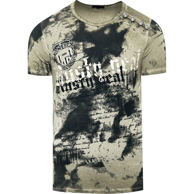 T-shirt met logo-print en knoopsluiting