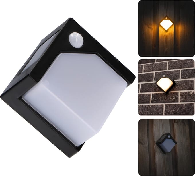 Solar outdoor muurlamp Pretoria - 1W 50lm 2700K IP44 - sensor - Zwart