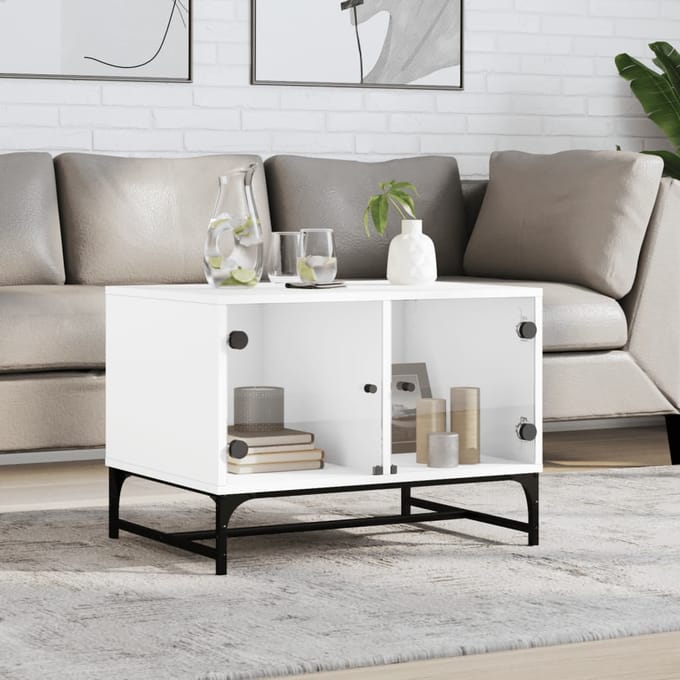 vidaXL - Salontafel - met - glazen - deuren - 68,5x50x50 - cm - wit