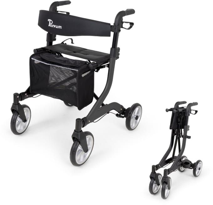 Parvum SuperLight Plus Rollator - Lichtgewicht rollator (5,2kg) - Incl. stokhouder, tas & rugleuning - Antraciet