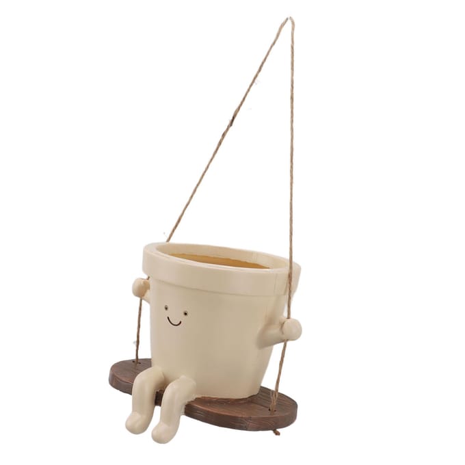 Pot de fleurs suspendu visage balançant résine mignon décoratif pot de fleurs visage pour intérieur extérieur beige