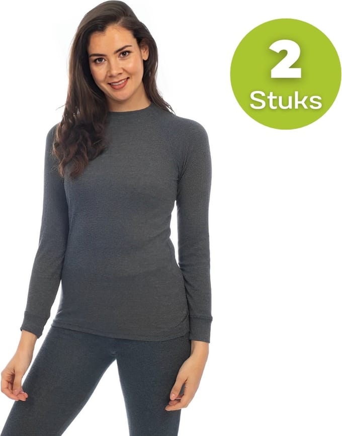 Thermokleding Set - Thermobroek + Thermoshirt - Dames - Antraciet - S - 2 Sets van 2 Stuks
