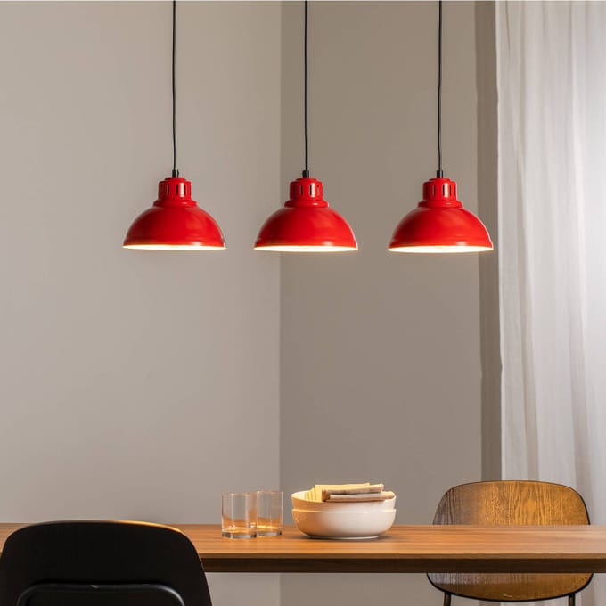 Merkloze Hanglamp Metaal Rood Wit Industrieel Design 3xE27