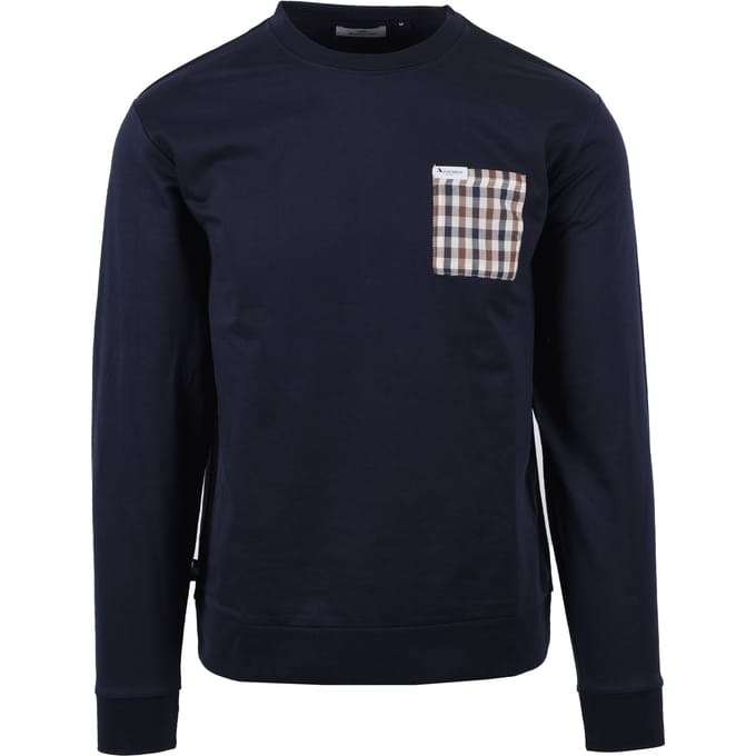 Aquascutum Iconische Pocket Crew Neck Sweatshirt Marineblauw
